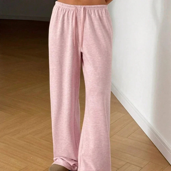 Pink Casual Women's Drawstring Waist Soft Knit Loose Pants - Picture 6 of 6